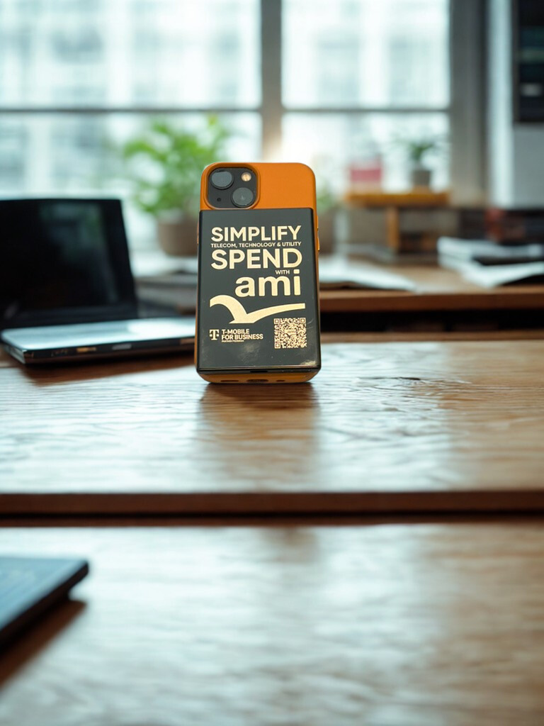 Custom printed phone case with a company logo and QR code