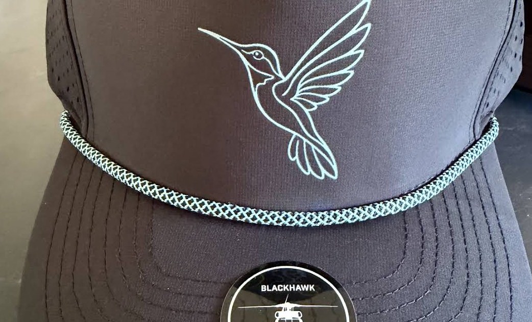 Custom brown rope hat with hummingbird artwork