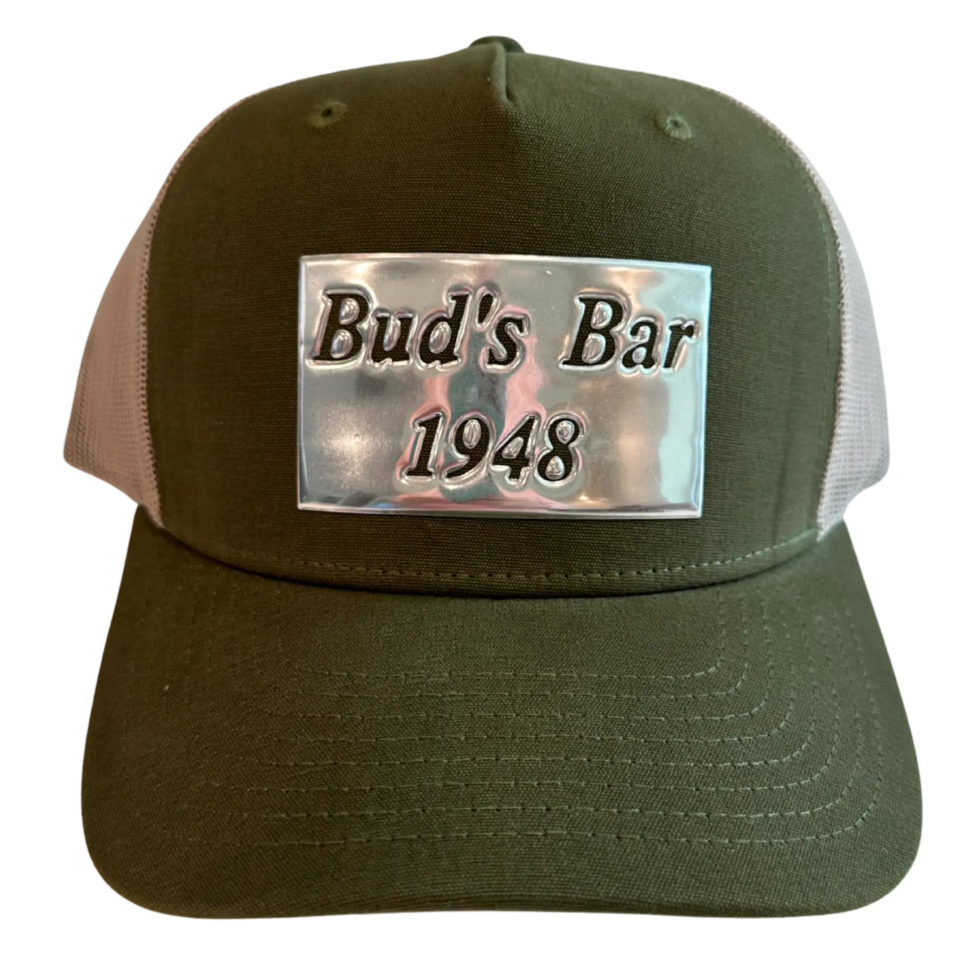 Bud's Bar logo rebuilt as a Flexstyle patch on a hat