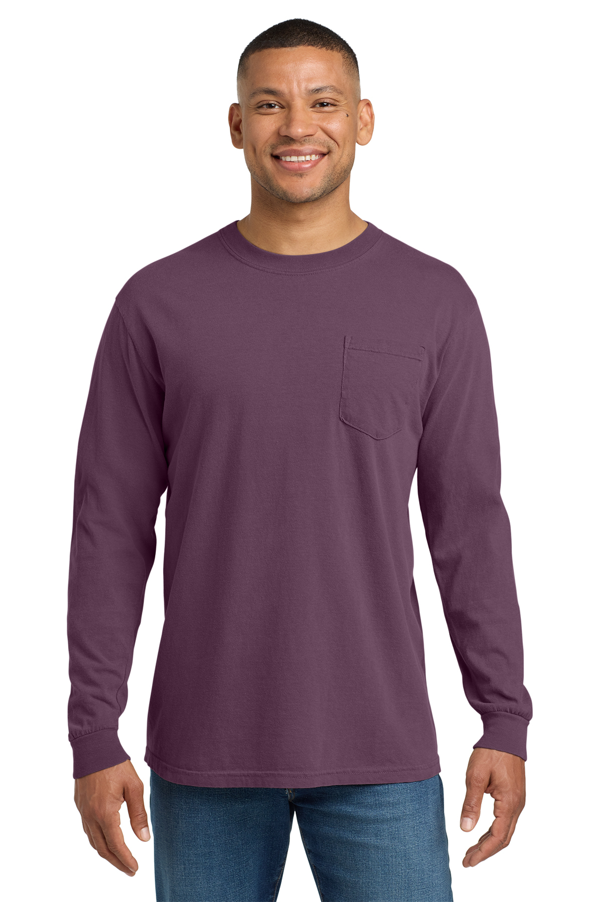 Comfort Colors Heavyweight Ring Spun Long Sleeve Pocket Tee in Berry
