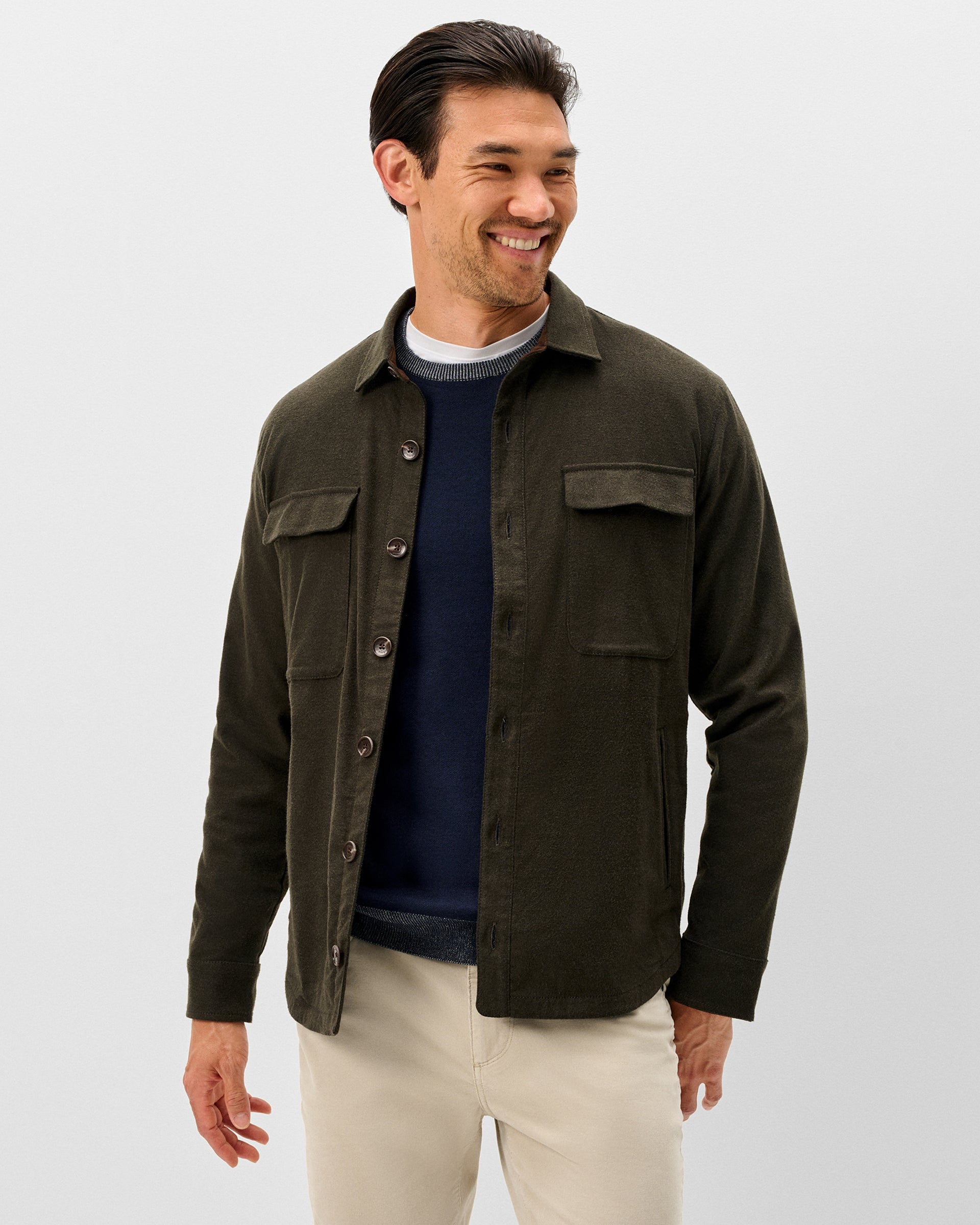 Johnnie-O Brushed Shammy Shacket in Moss