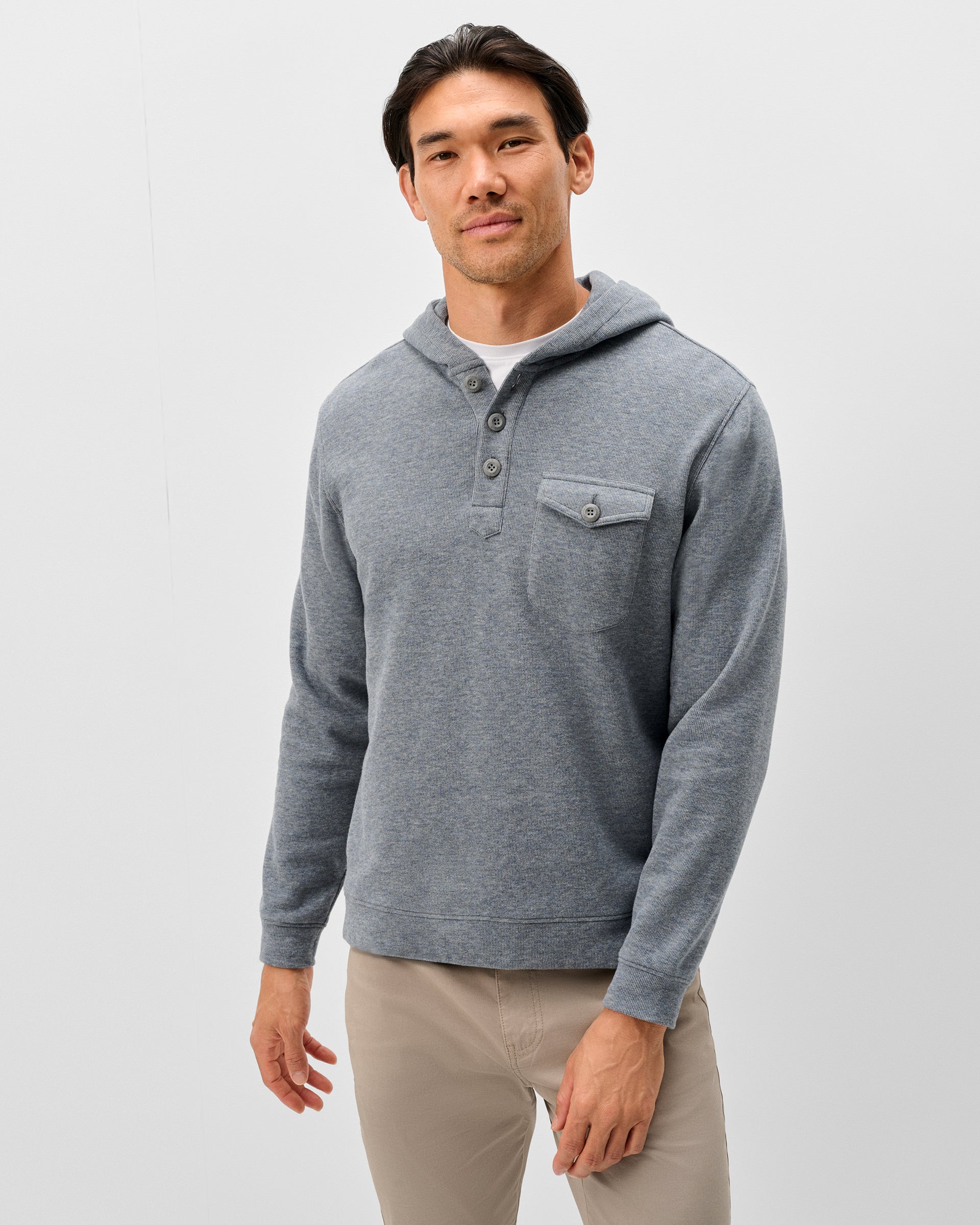 Johnnie-O Button Henley Hoodie in Titanium