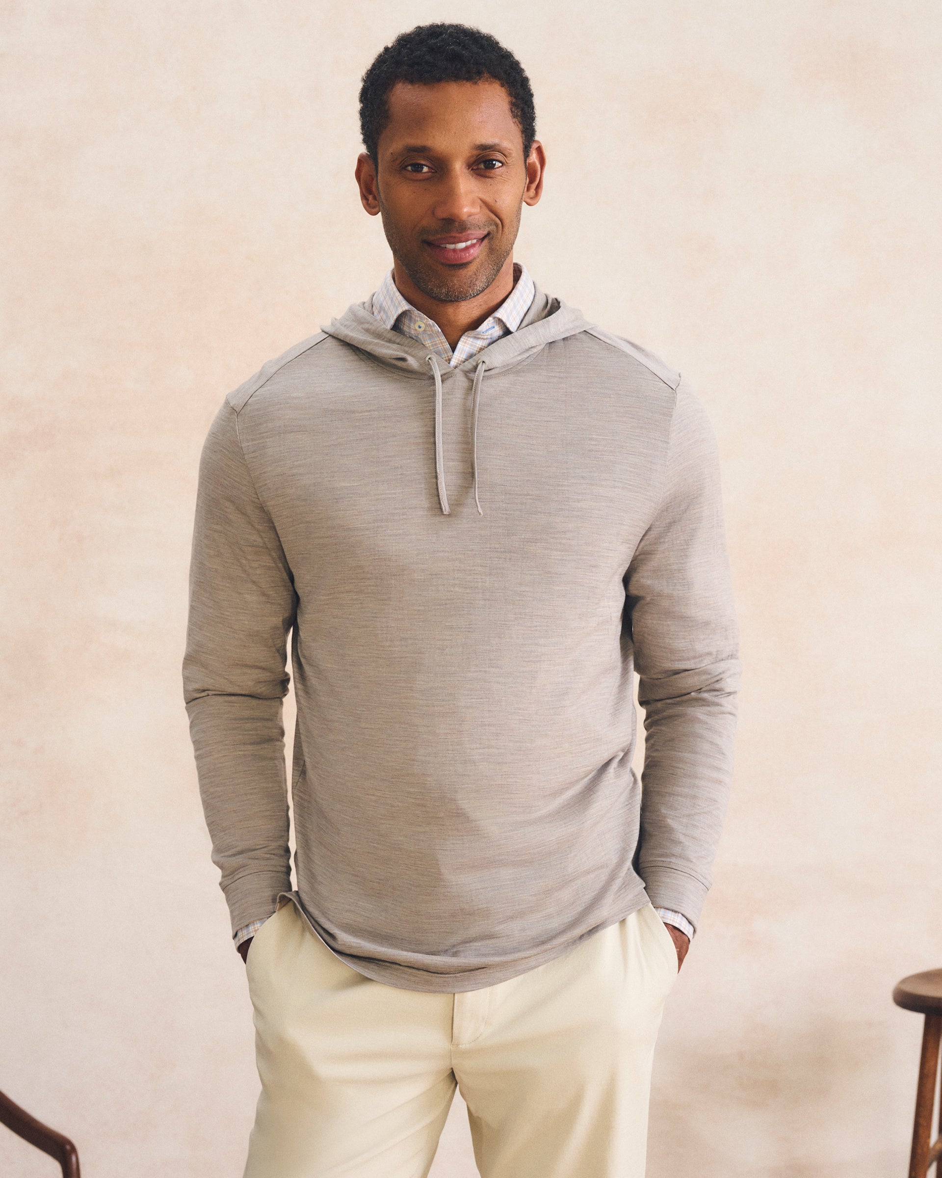 Johnnie-O Merino Hoodie Tee in Flax