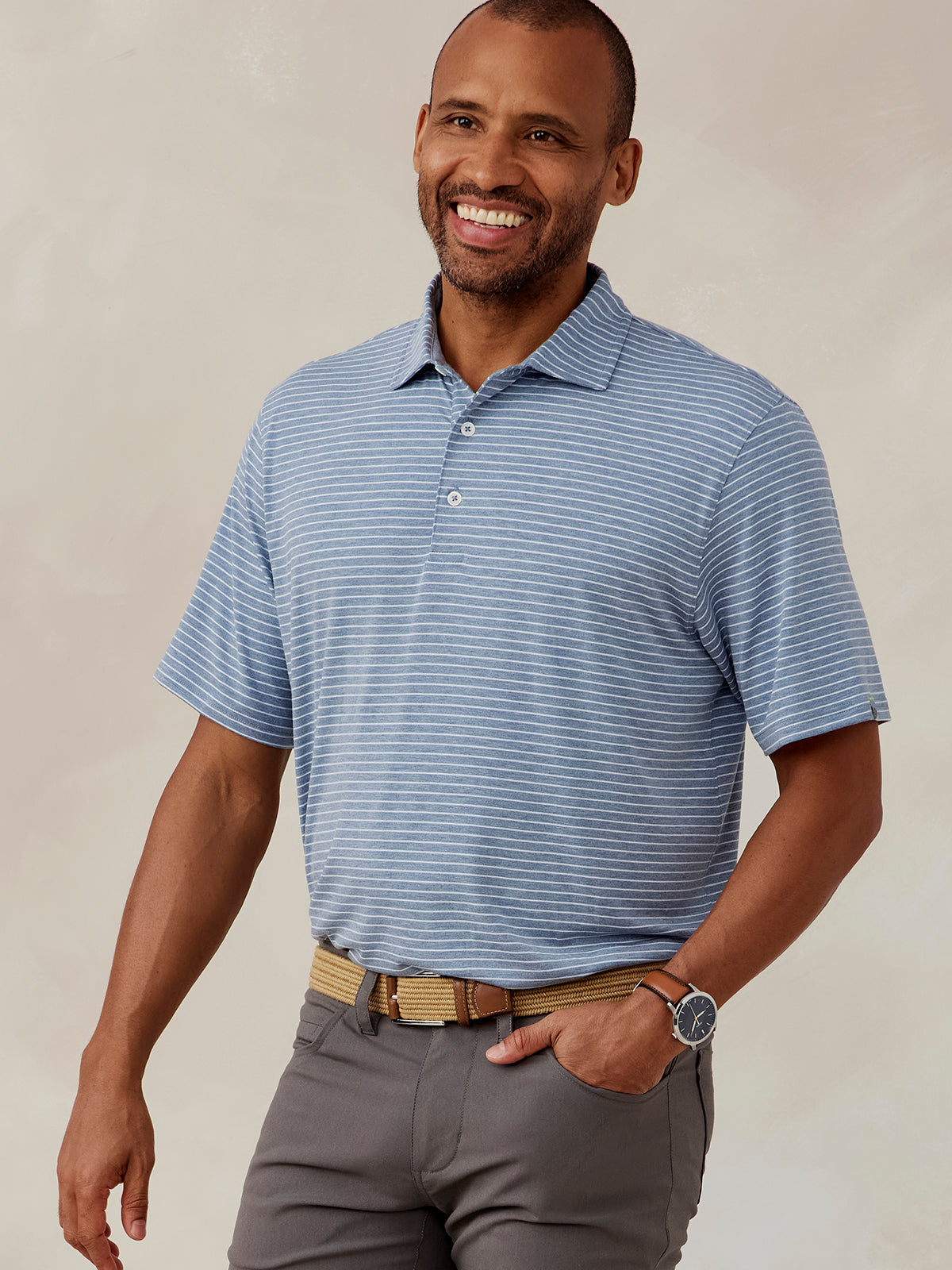 Tasc Cloud Polo in Anchor Heather/White