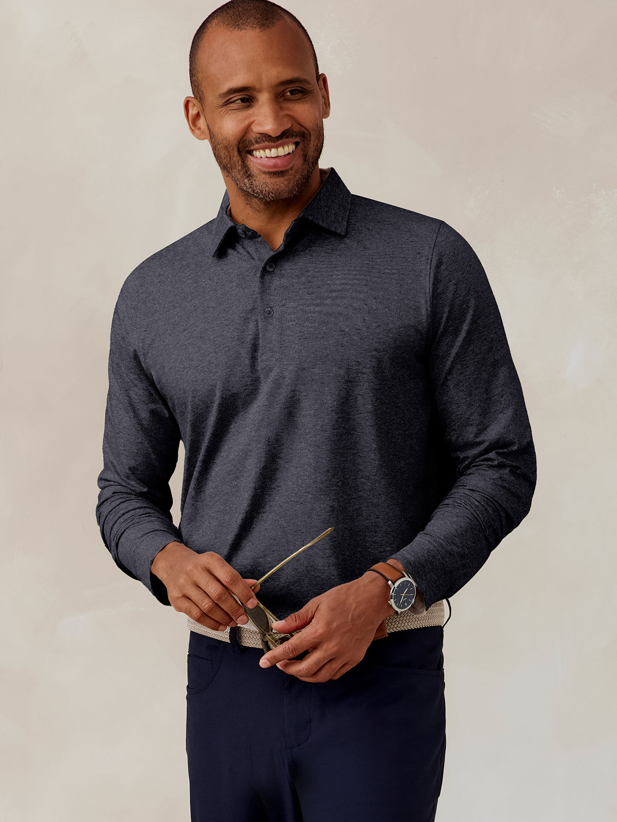 Tasc Westport Long Sleeve Polo in Iron Heather