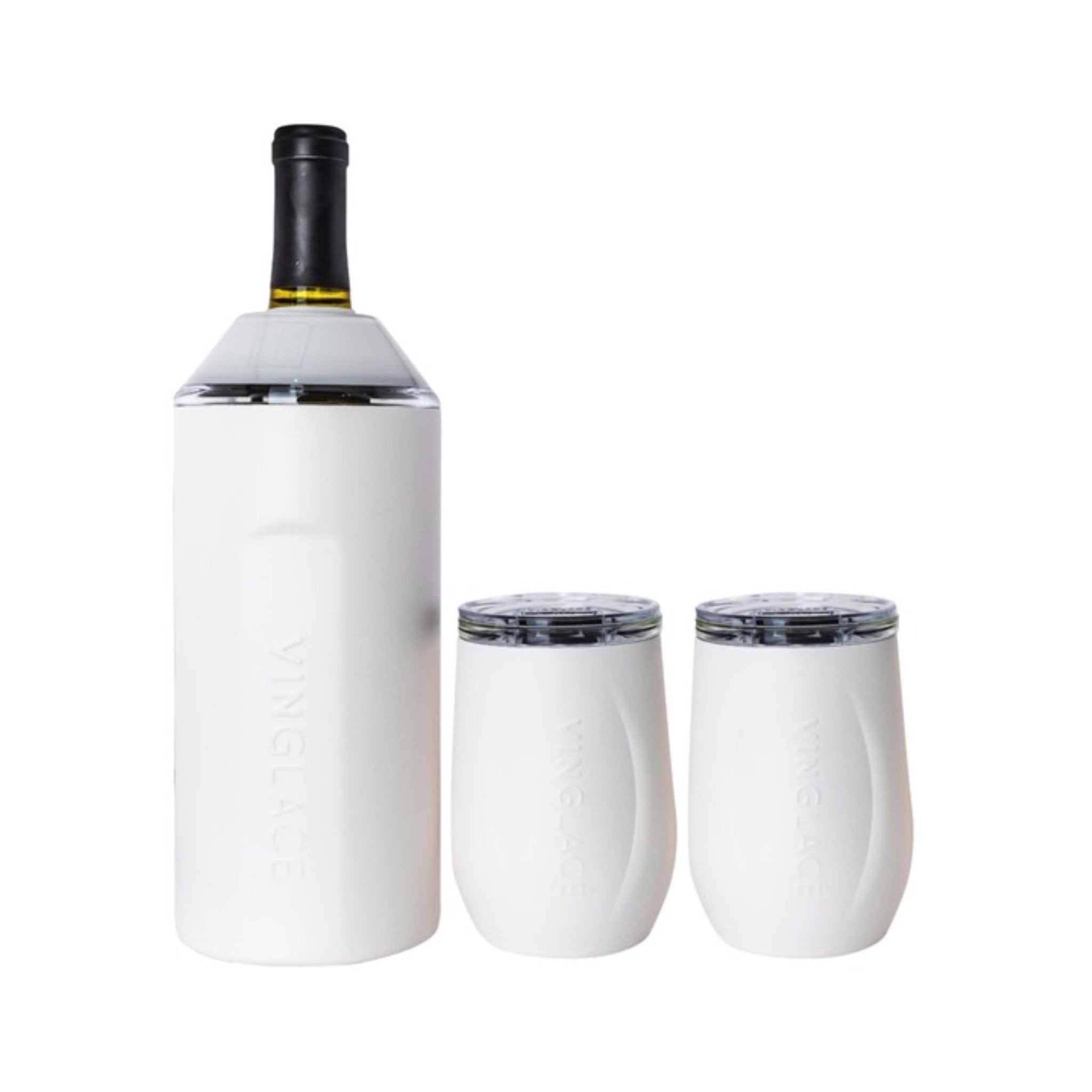Vinglacé Wine Bottle Insulator and 2 Glass Gift Set in White