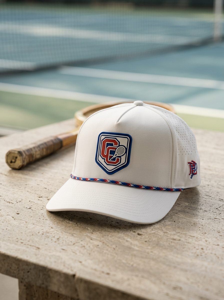 White rope hat with the Cherry Creek CC tennis PVC patch